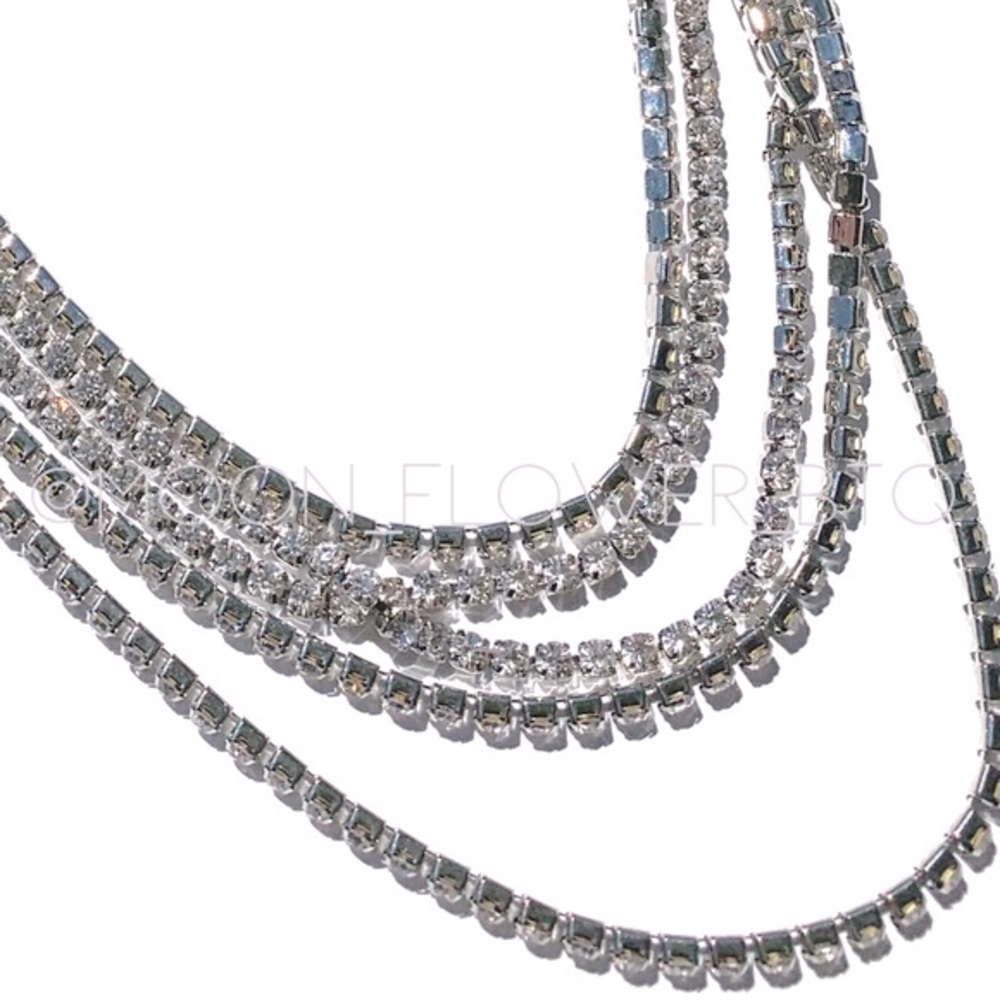Silver Rhinestone Multi Strand Necklace - Picture 5 of 6